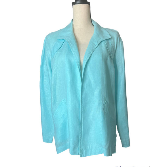 Elliott Lauren Open Jacket in Teal Green Linen Size 2 - Picture 1 of 5